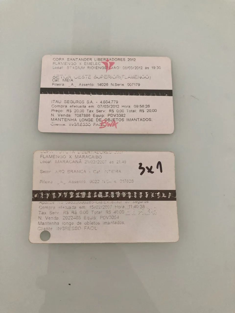 Dois ingressos Flamengo Libertadores 2007 e 2012