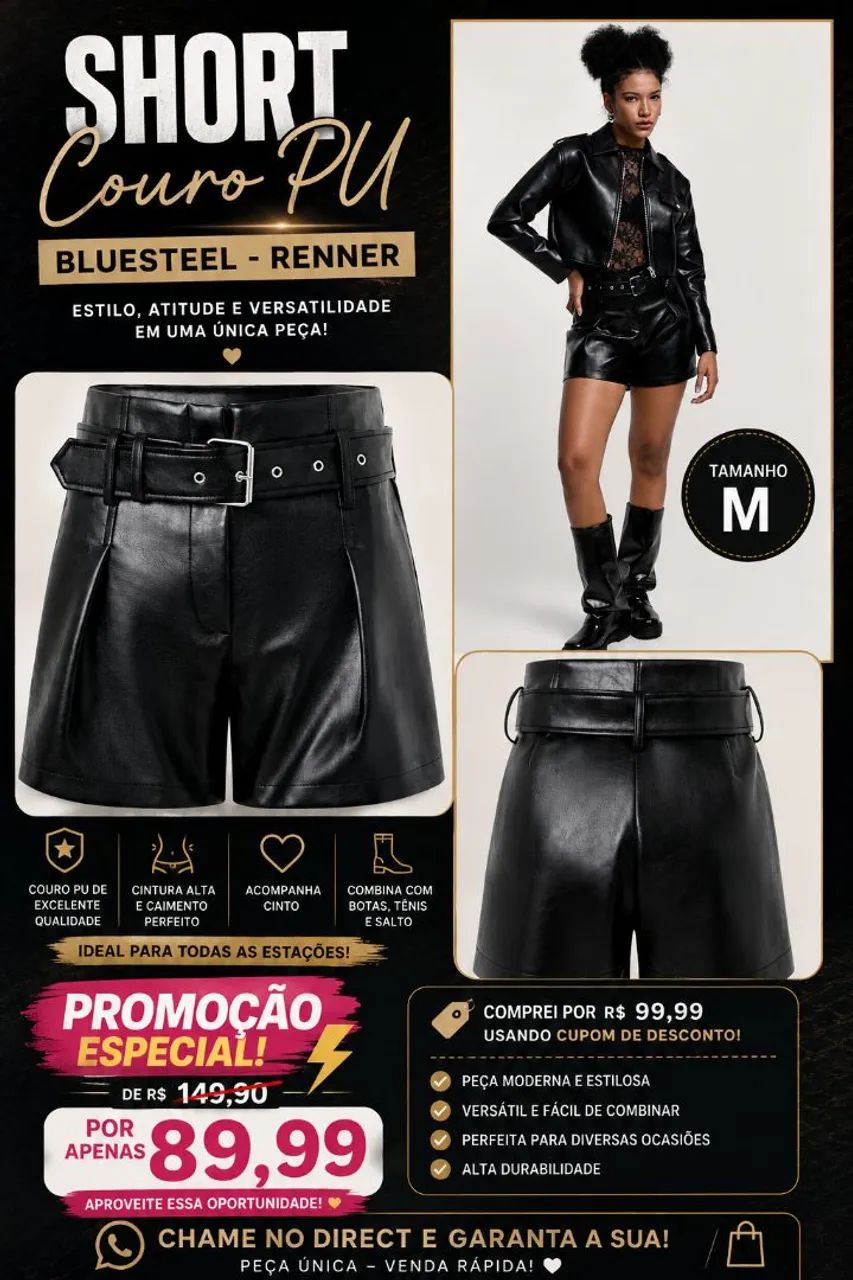 Short couro PU Bluesteel 