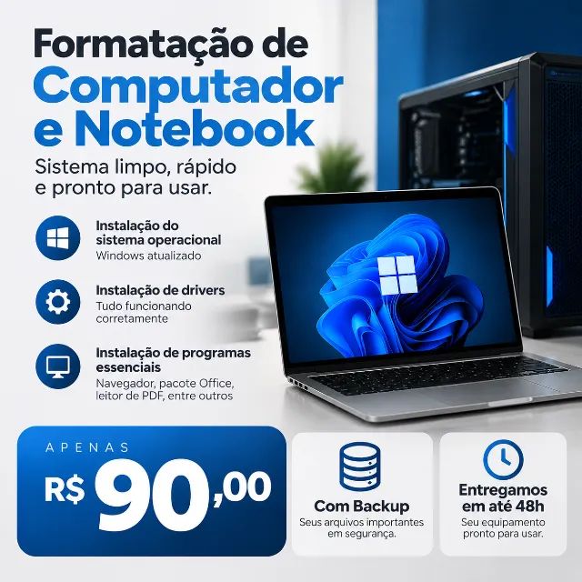 Formatação de computador e notebook com backup