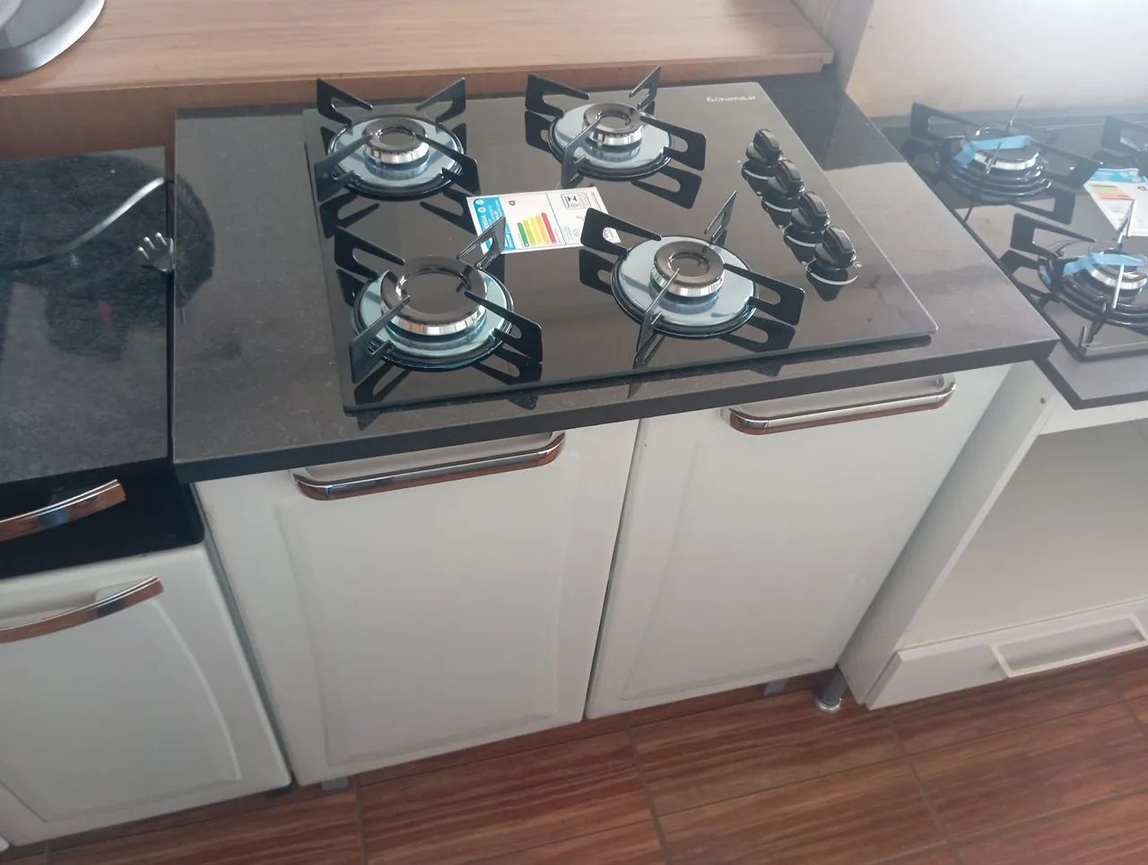 Balcão de aço e fogão Cooktop 4 bocas 
