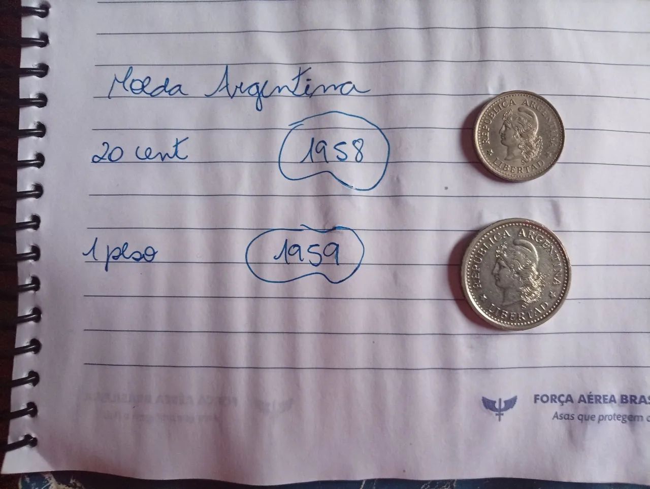 Moeda Argentina 20 centavos e 1 peso