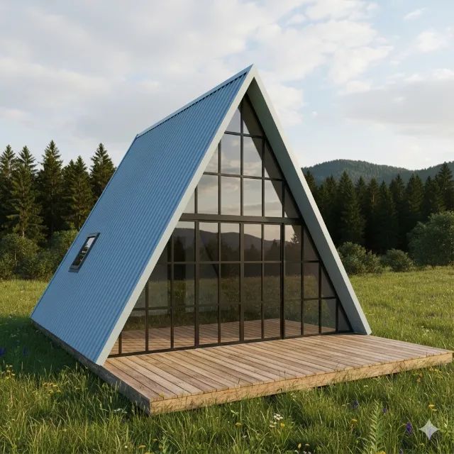 Chalé Pré-Fabricado em Steel Frame de 22m² com mezanino