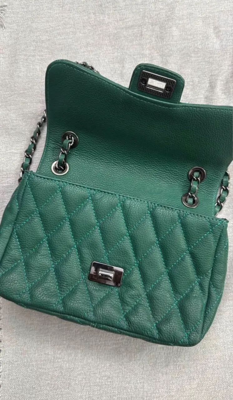 Bolsa Linea Bella em Couro Legítimo Verde - Foto 4