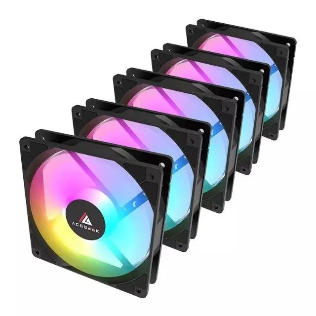 Kit 5 fans cooler Acegeek Rainbow, 5x120mm, Preto (RGB não
