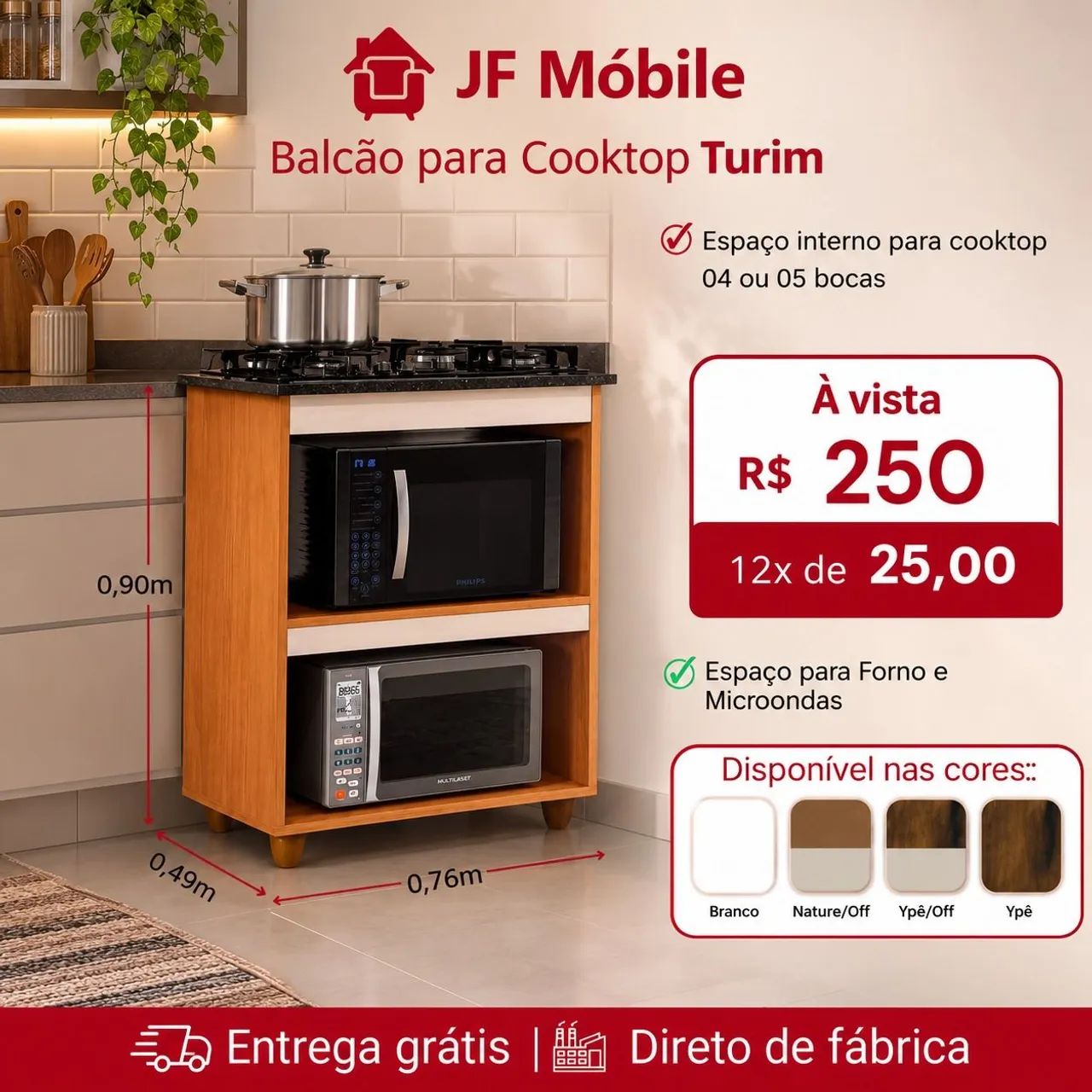 Balcão para Cooktop 4 ou 5 bocas 