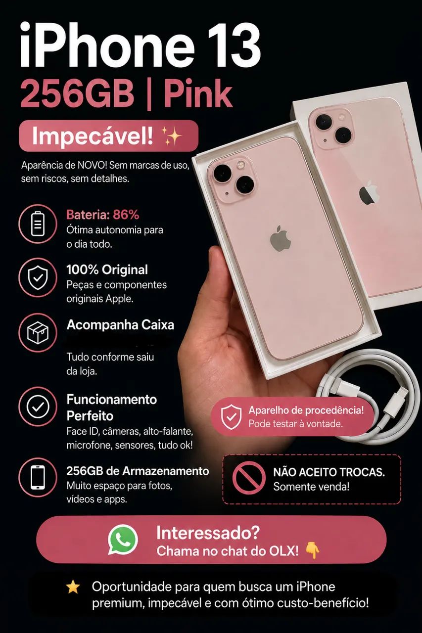 iPhone 13 256GB Pink ? IMPECÁVEL! ? - Celulares e Smartphones