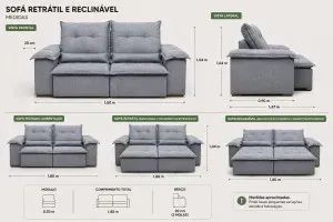 Sofá Retrátil e Reclinável Petrus Cinza - Foto 2