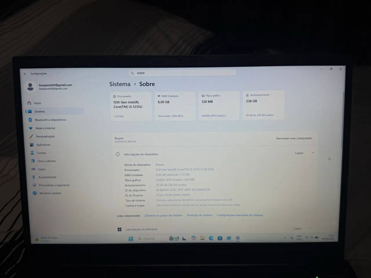 Notebook VAIO core i5 12º geração | 8GB | SSD 256GB