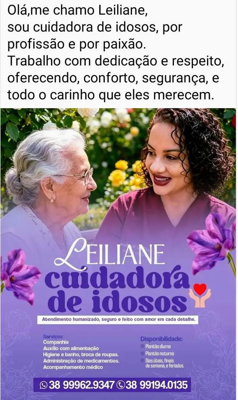 Ofereço meus serviços de cuidadora de idosos 