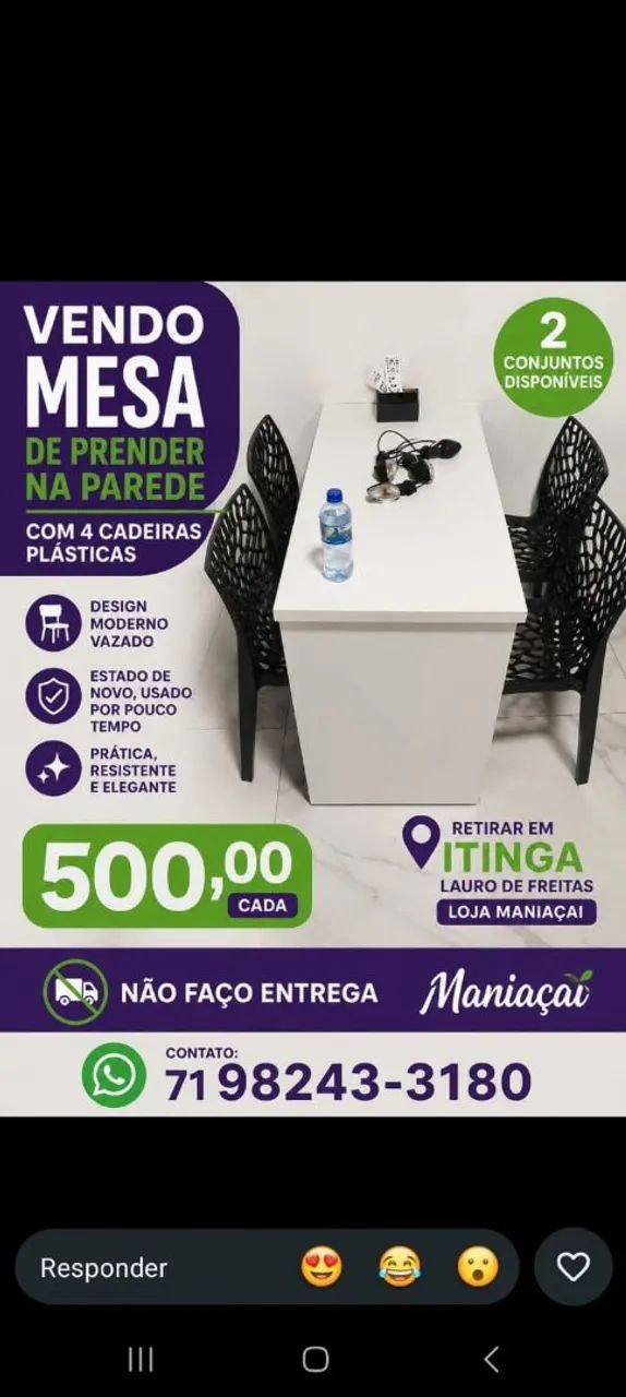 Mesa madeira + 4 cadeiras plásticas design 