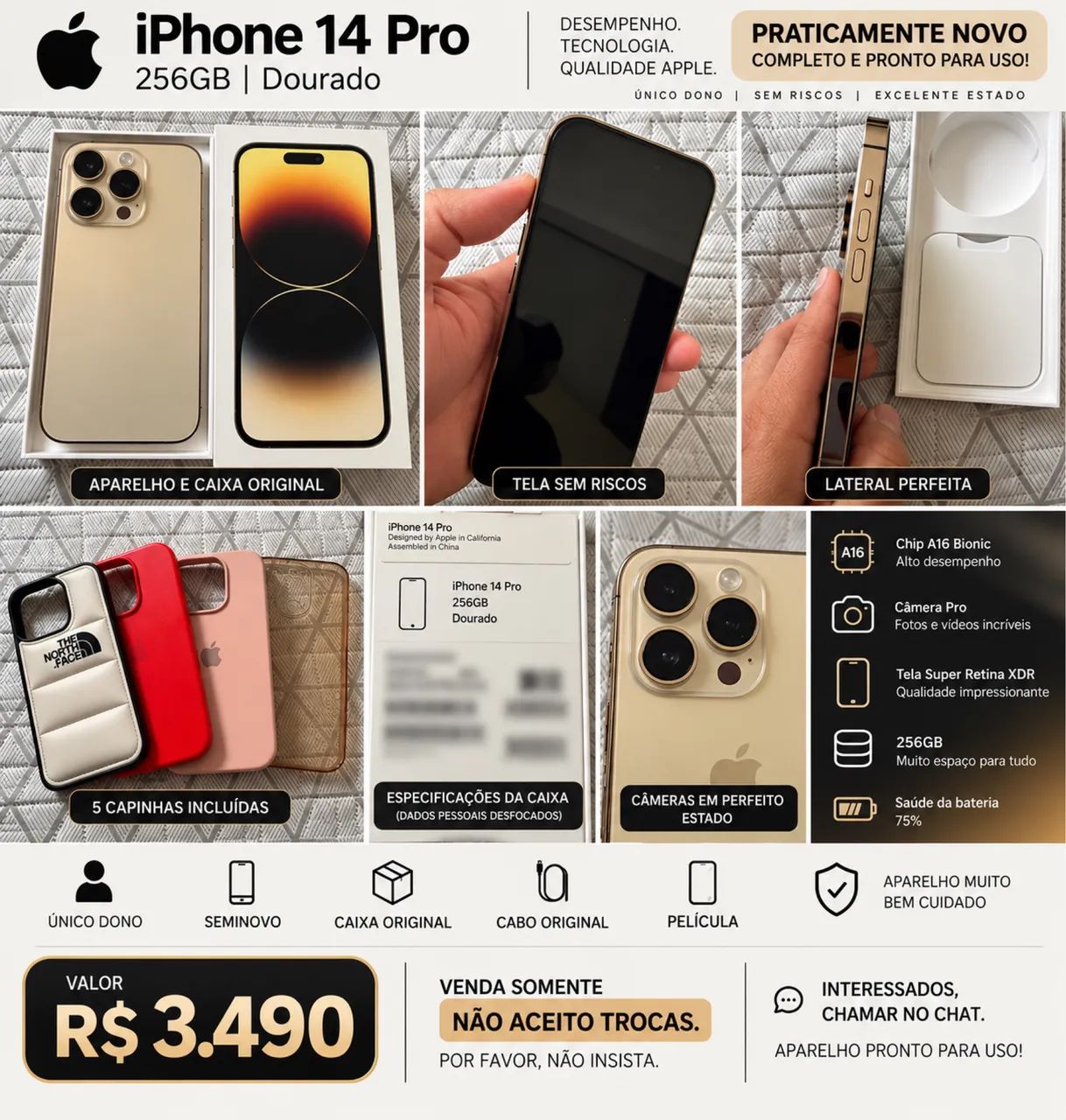 iPhone 14 Pro 256 gb dourado.