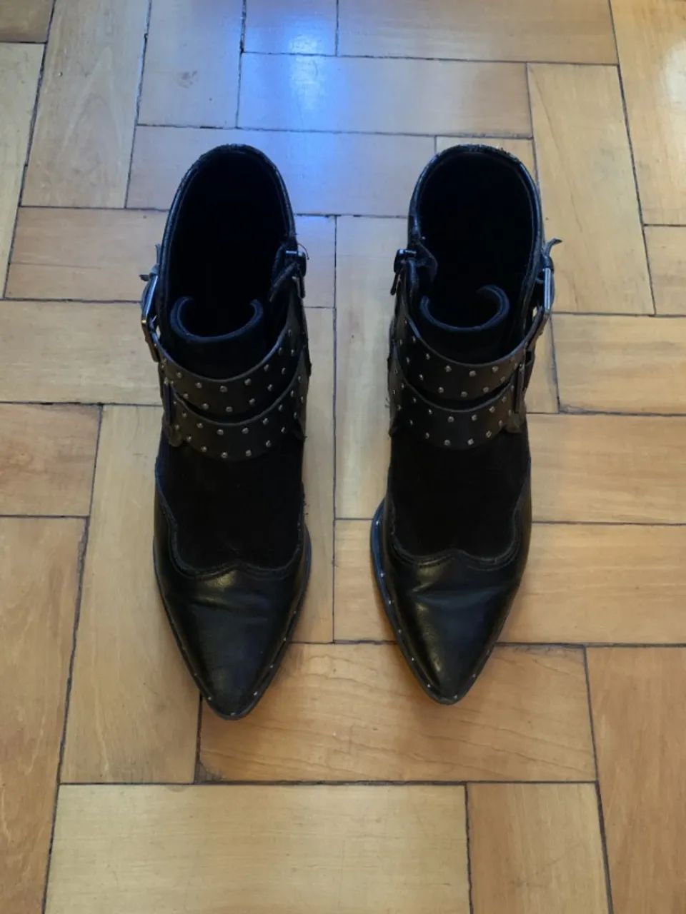 Bota Cano Curto Ramarim Bico Fino Camurça e Couro Sintético Tamanho 35 - Ótimo Estado - Foto 2