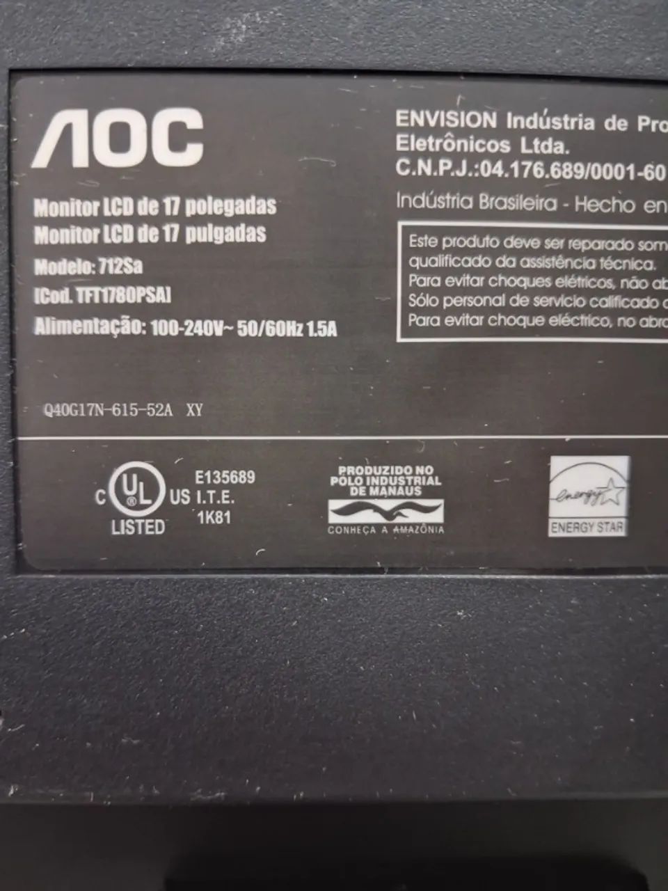 Monitor AOC 17 polegadas LCD com som 712SA - Foto 5