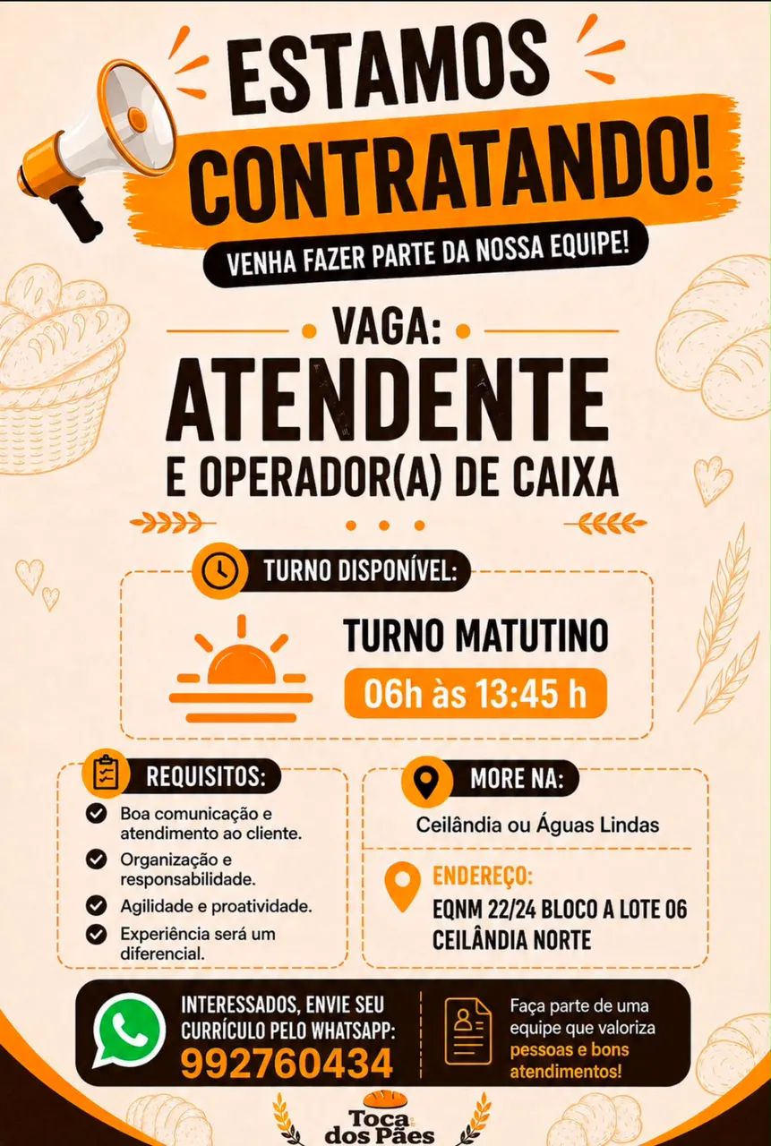 Estamos contratando atendente e operador de caixa 1