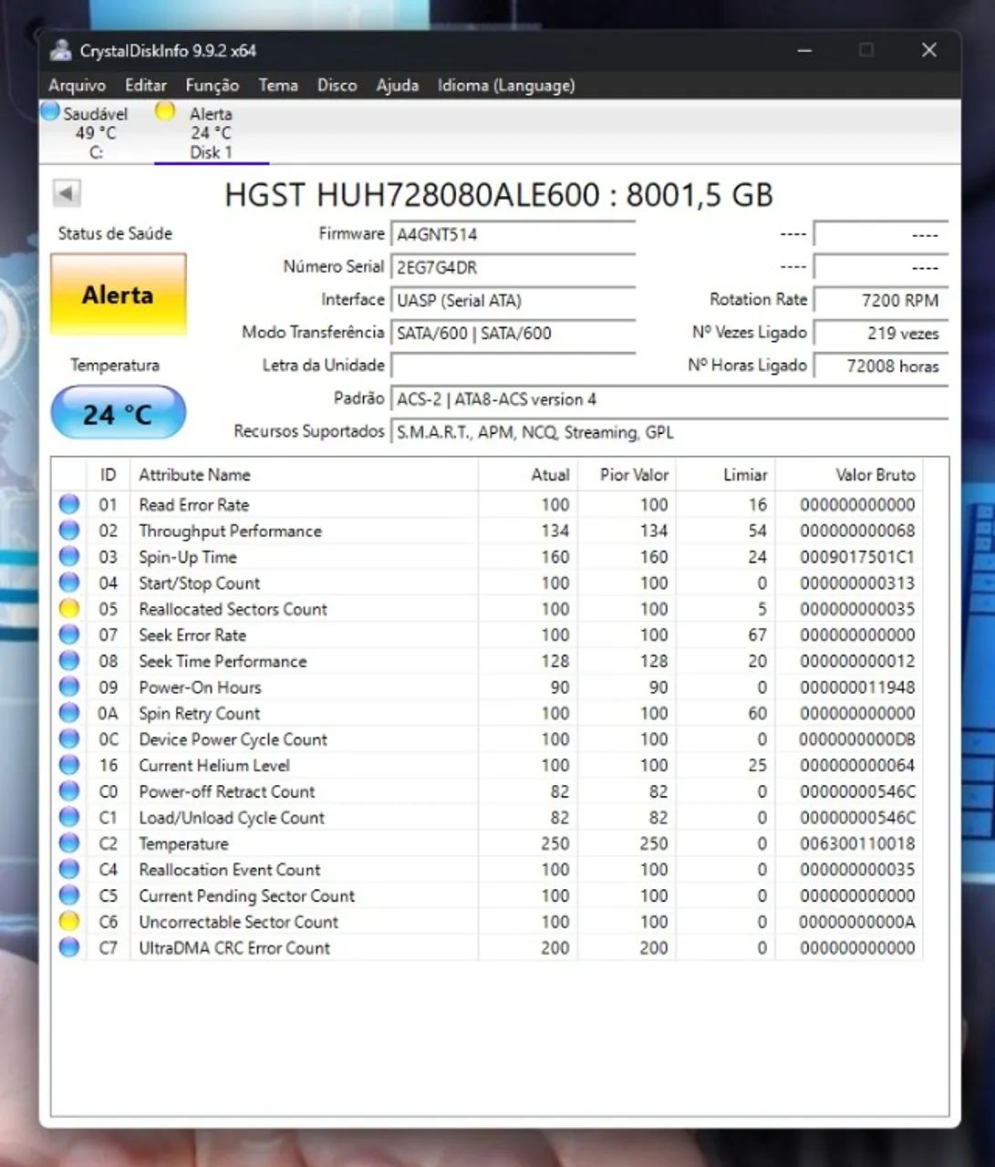 HD 8TB SATA, desktop, com ALERTA/estou usando normalmente - Foto 2