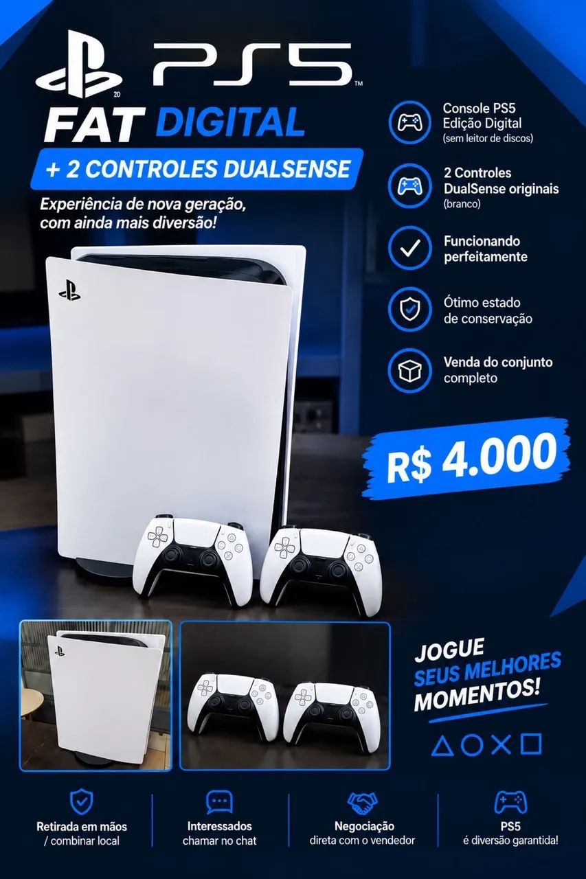 PS5 FAT DIGITAL + 2 CONTROLES DUALSENSE 