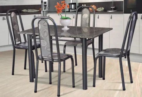 Mesa Nova Retangular 4 Cadeiras 1.20x75 Granito Tubos e Cadeiras Prata