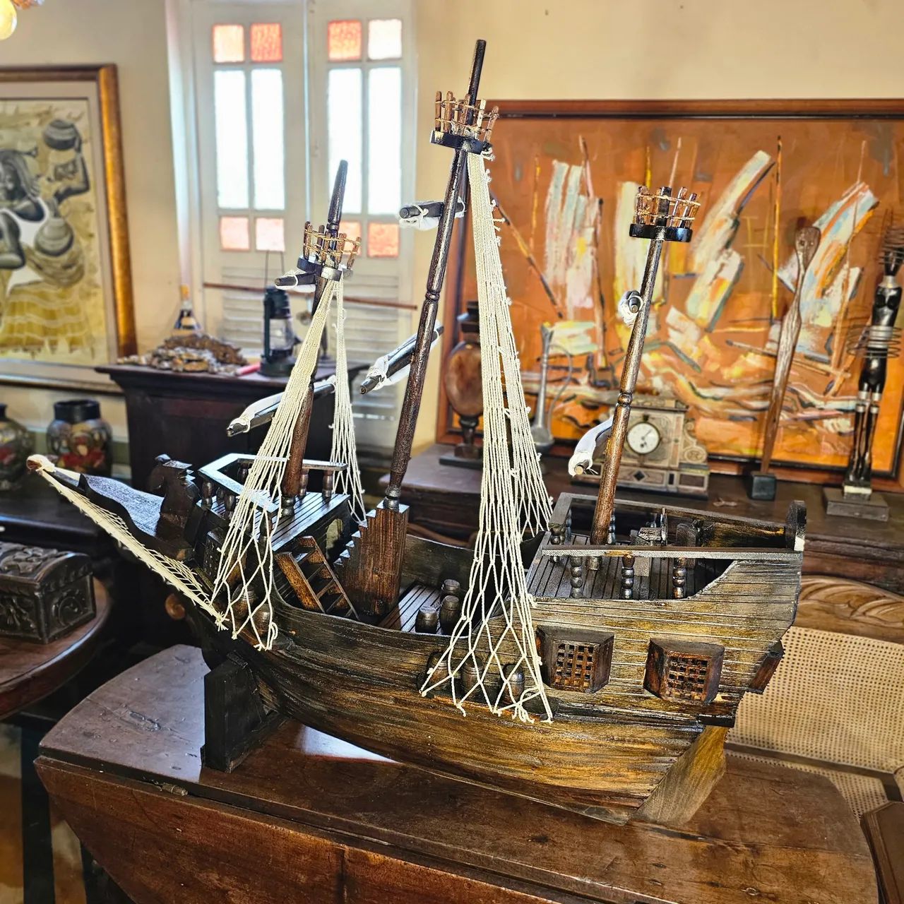 Antiguidades, caravela enorme de madeira , decoração reliquia  - Foto 3