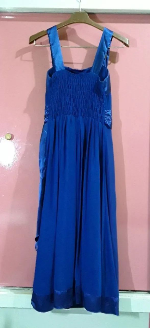 Vestido Azul Longo com Detalhe em cetim - Foto 5