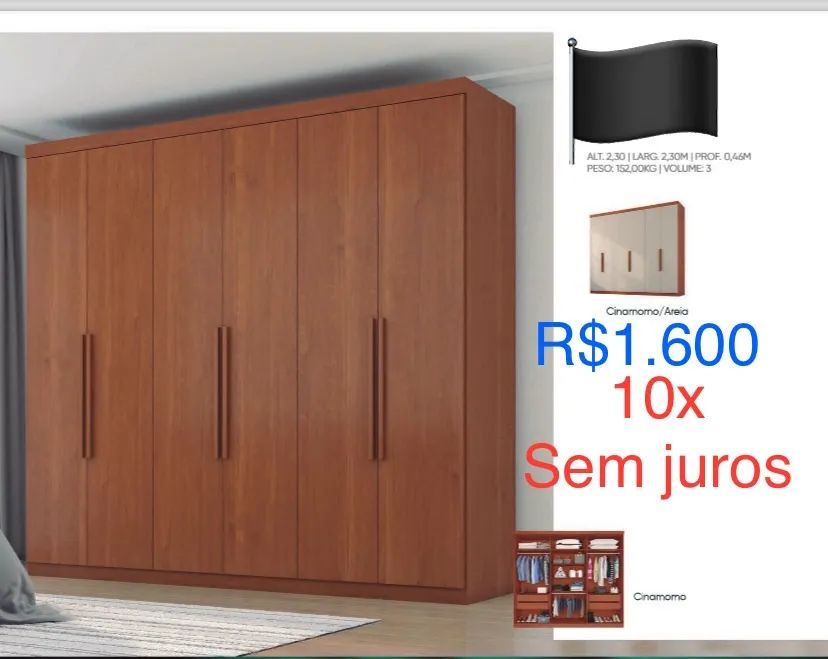 Guarda-roupa 6 Portas 2,30m Cinamomo - 10x Sem Juros