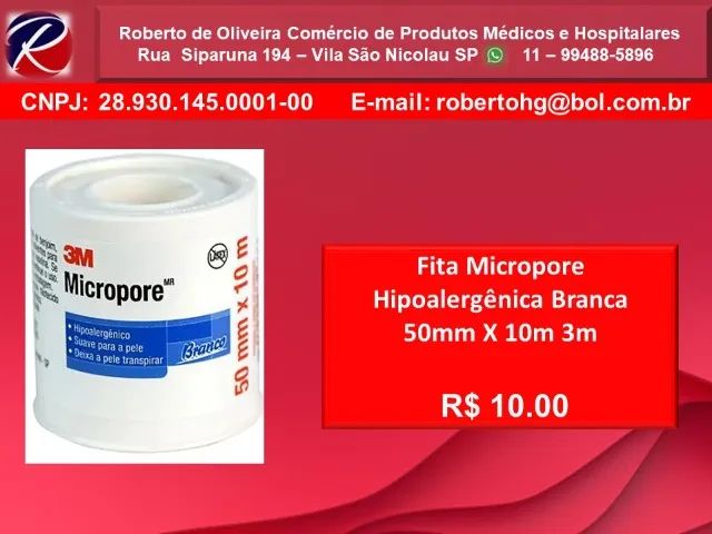 Fita Micropore Hipoalergênica Branca 50mm X 10m 3m