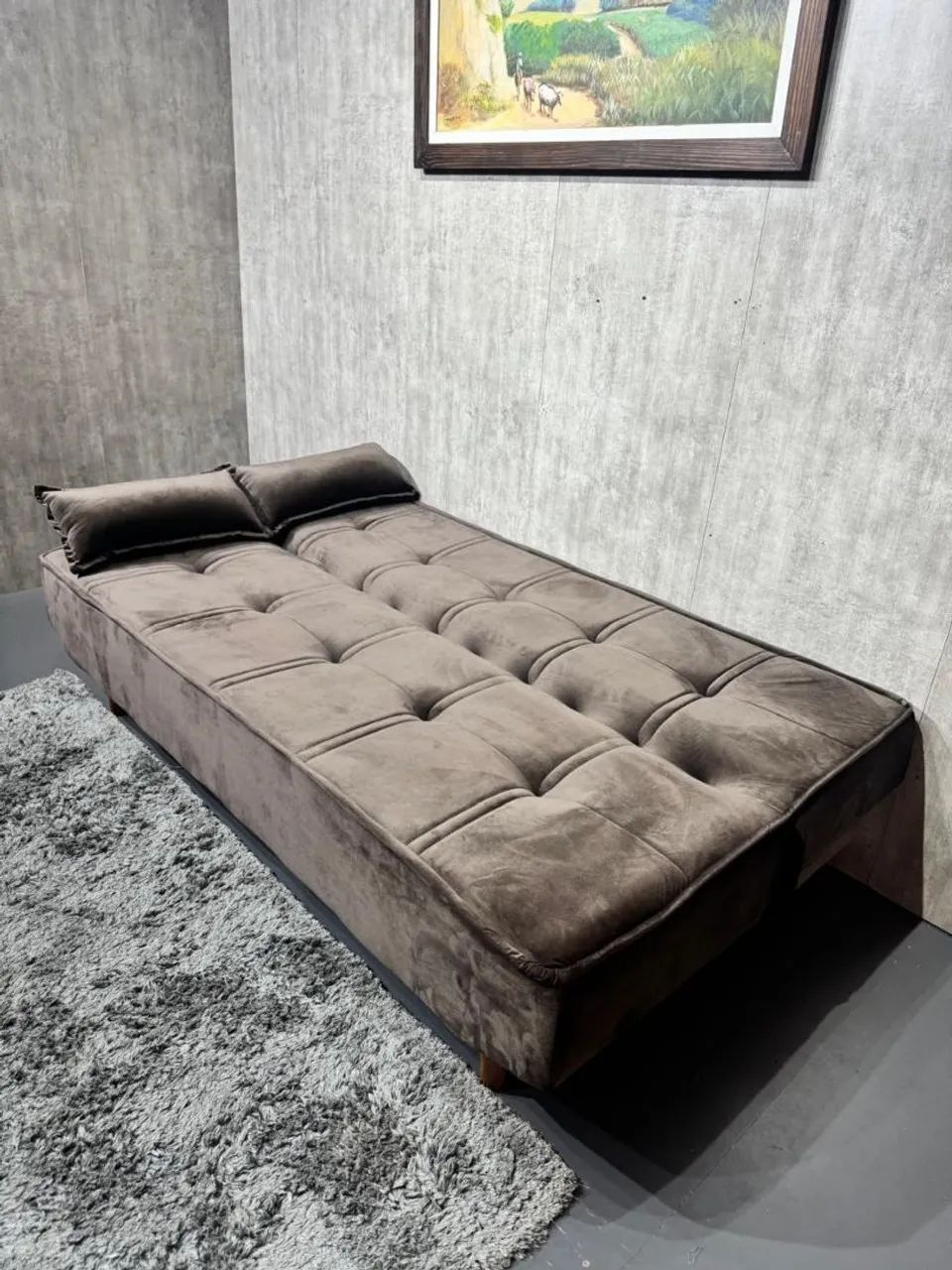 Sofá cama marrom veludo 