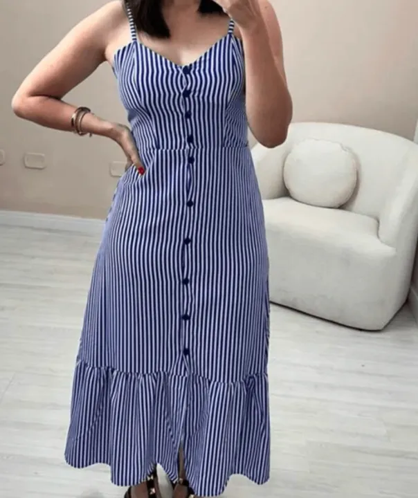 Vestido listrado azul e branco