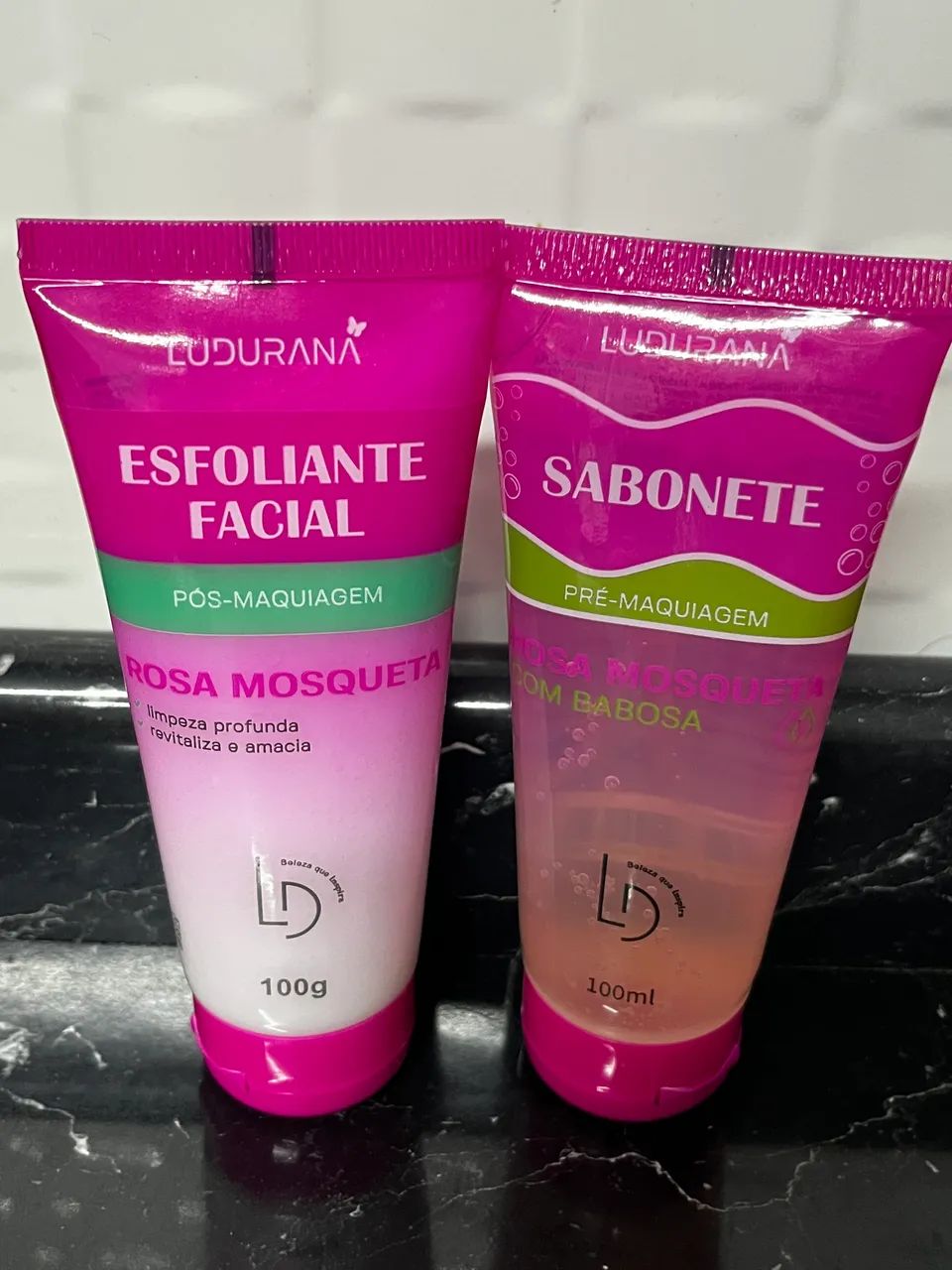 Kit Esfoliante Facial Pré e Pós Maquiagem com Rosa Mosqueta Babosa