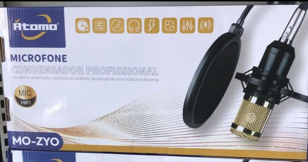 Microfone condensador Kit condensador com braço articulado e Pop Filter para transmissão - Foto 2