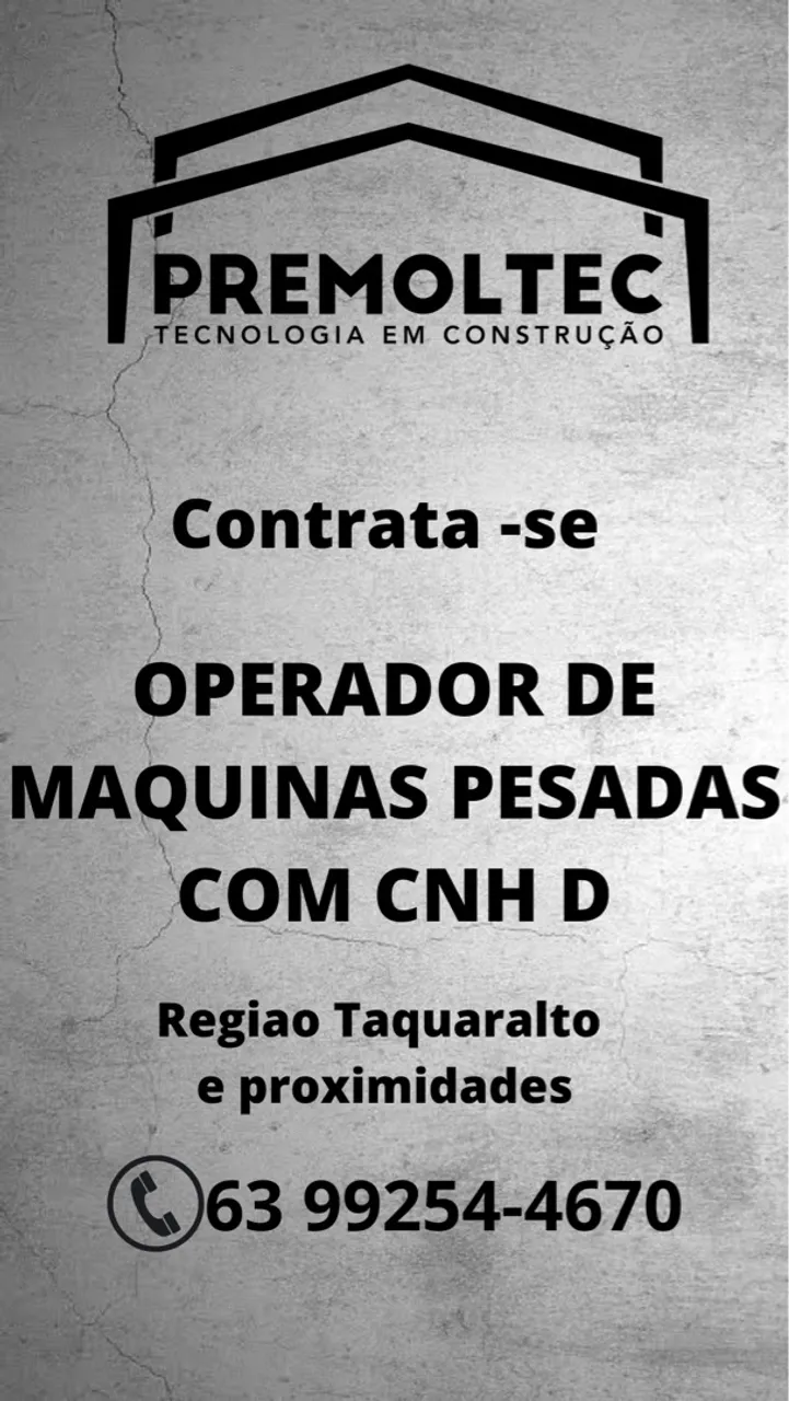 Vaga para operador de máquinas pesadas