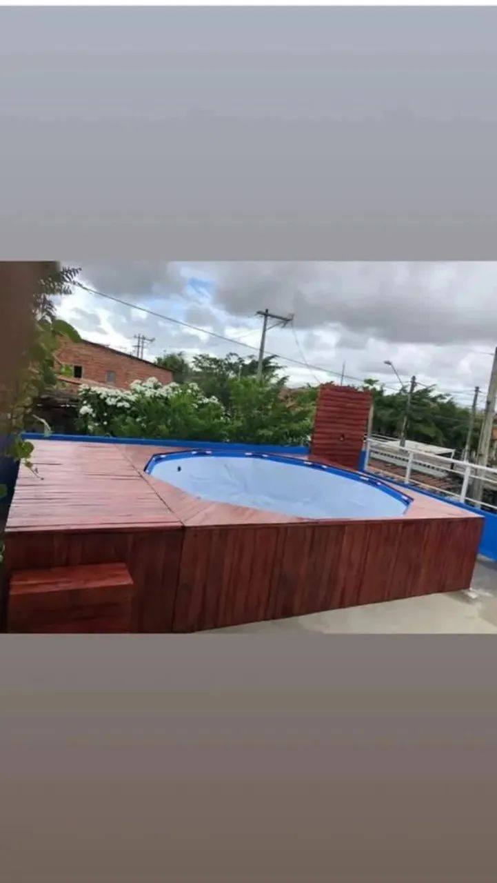 Piscina de plástico vinil de 5 mil litros com  deck de madeira - Foto 4
