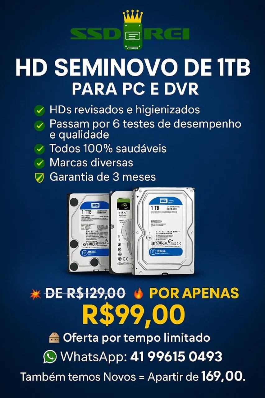 HD 1TB PC e DVR - Seminovo Garantia