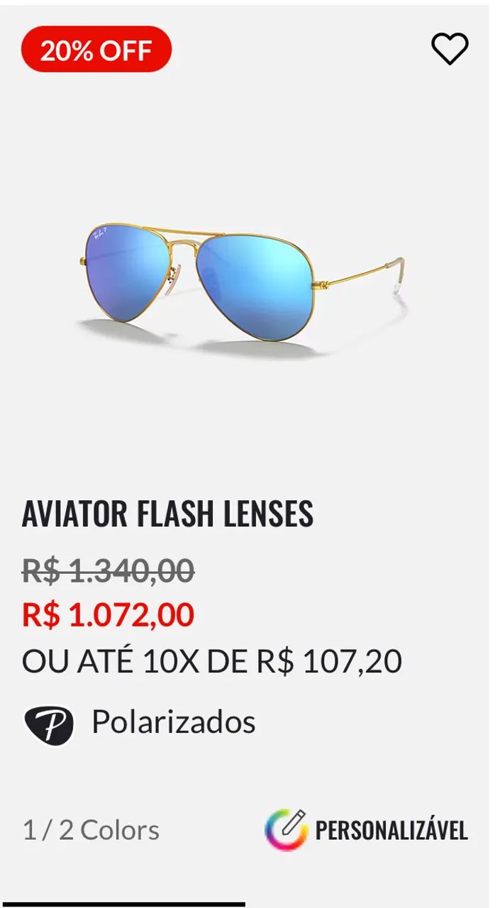 Óculos Aviator Flash Lenses Azul e Dourado