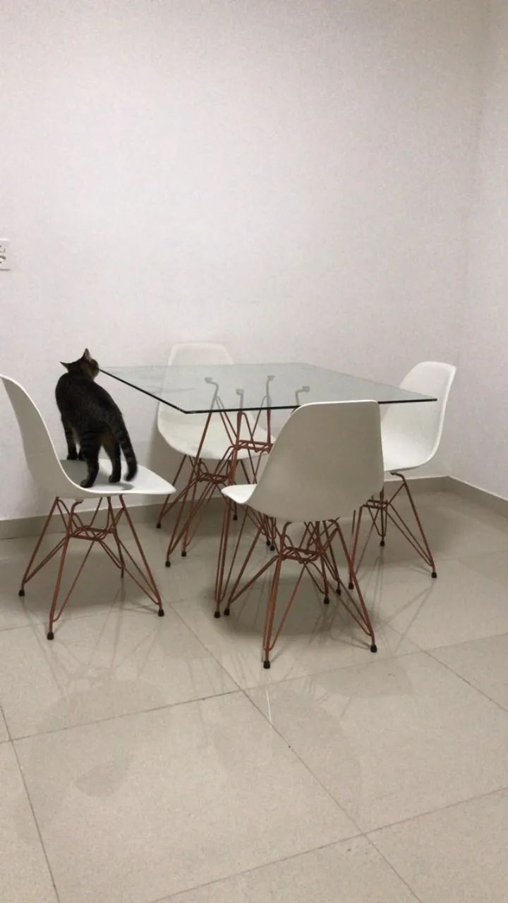 mesa tampo de vidro + 4 cadeiras 
