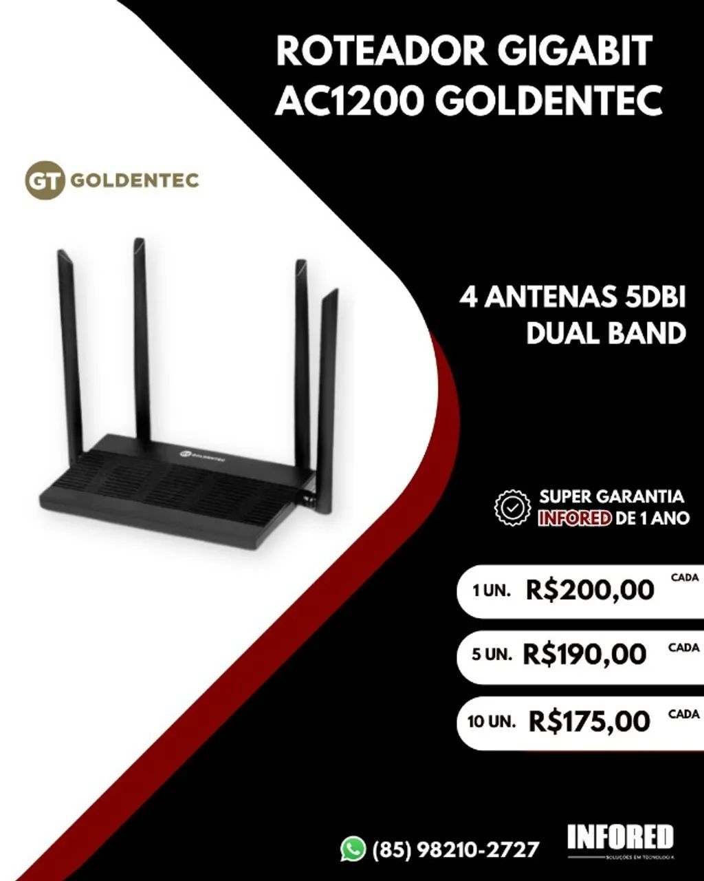 Roteador Gigabit AC1200 Goldentec