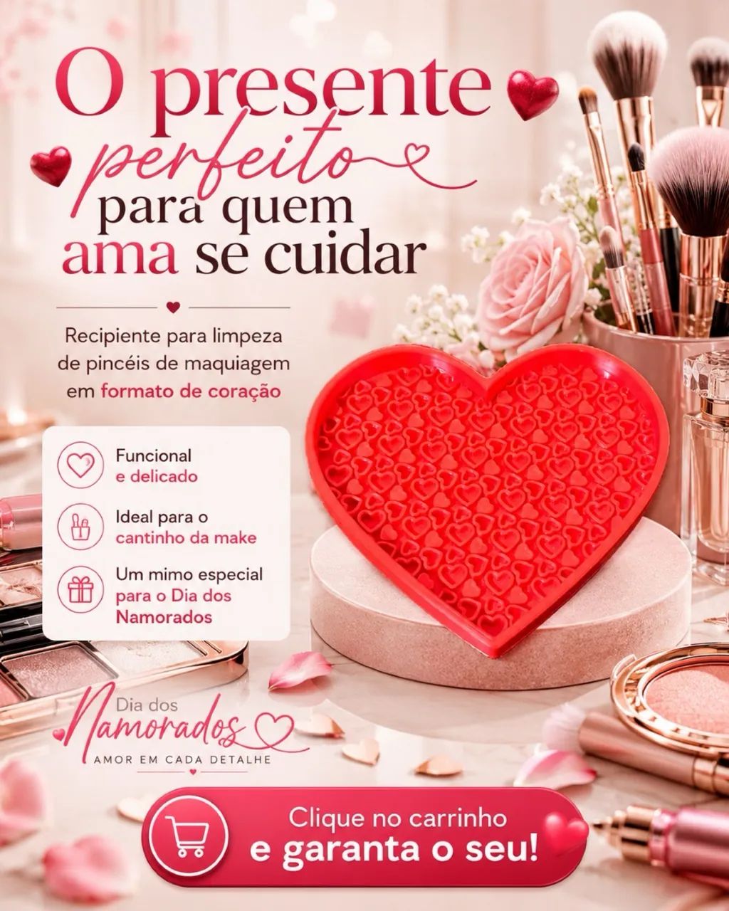 Limpador de Pincéis de Maquiagem Coração - Foto 3