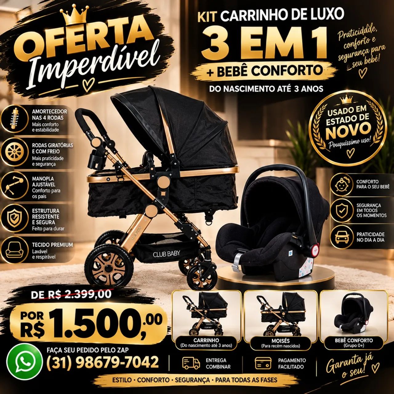 Carrinho e bebê conforto luxo 