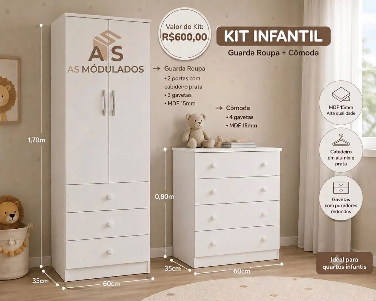 Kit Cômoda e Guarda Roupa - Foto 4