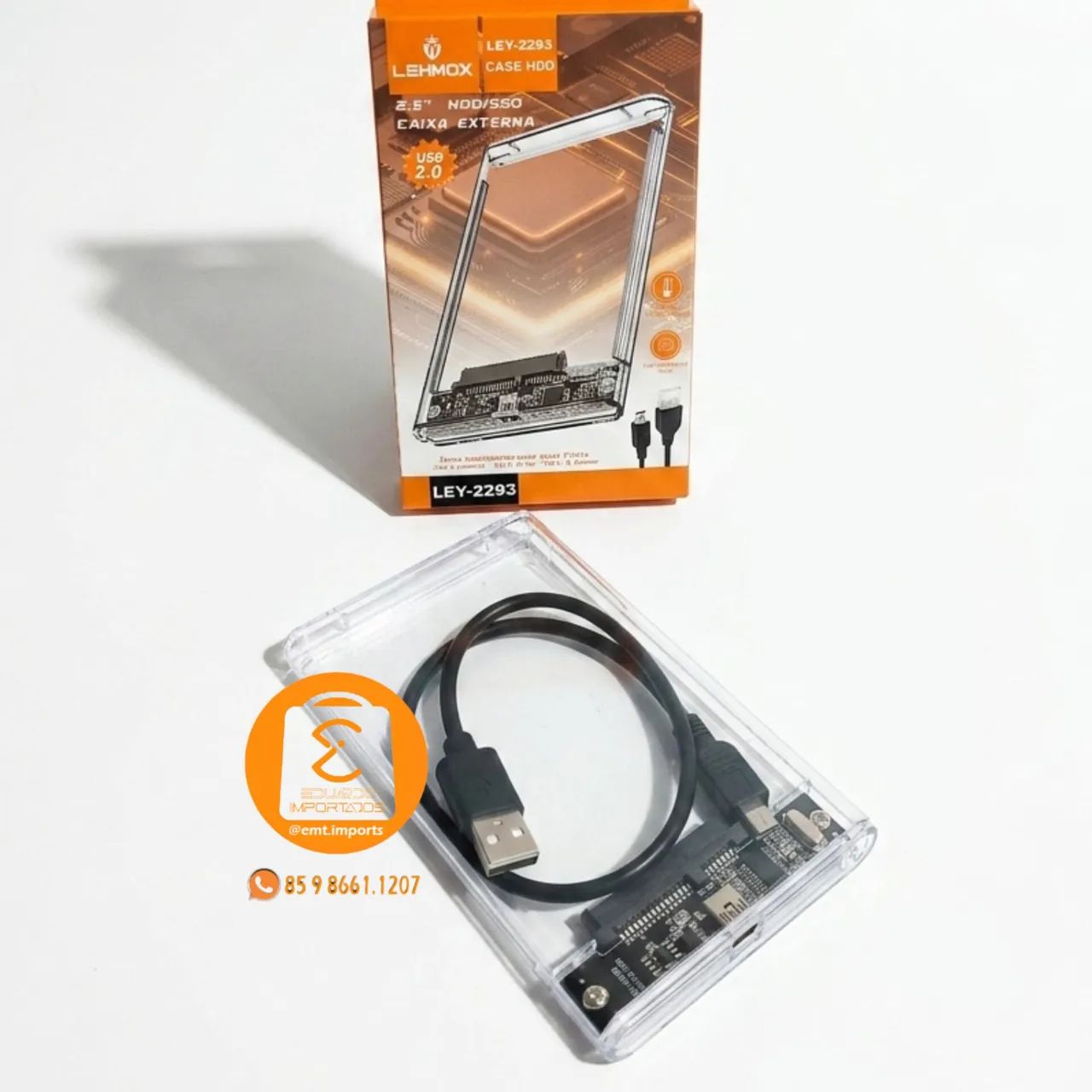 Case Externa para SSD/HD SATA 2.5 transparente USB 2.0 