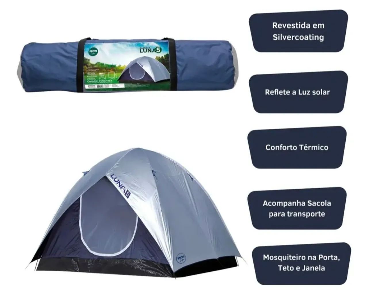 BARRACA MOR LUNA 5 PESSOAS PROTEÇÃO SOLAR, MOSQUITEIRO E RESISTENTE A AGUA - Foto 2