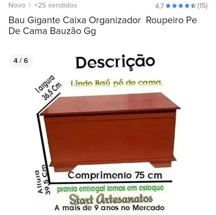 Baú caixa organizadora de madeira para roupa de cama ou brinquedo  - Foto 5