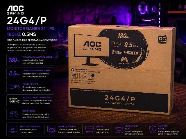 Monitor AOC 24G4/P 24? - 180Hz + 0,5ms IPS Gamer