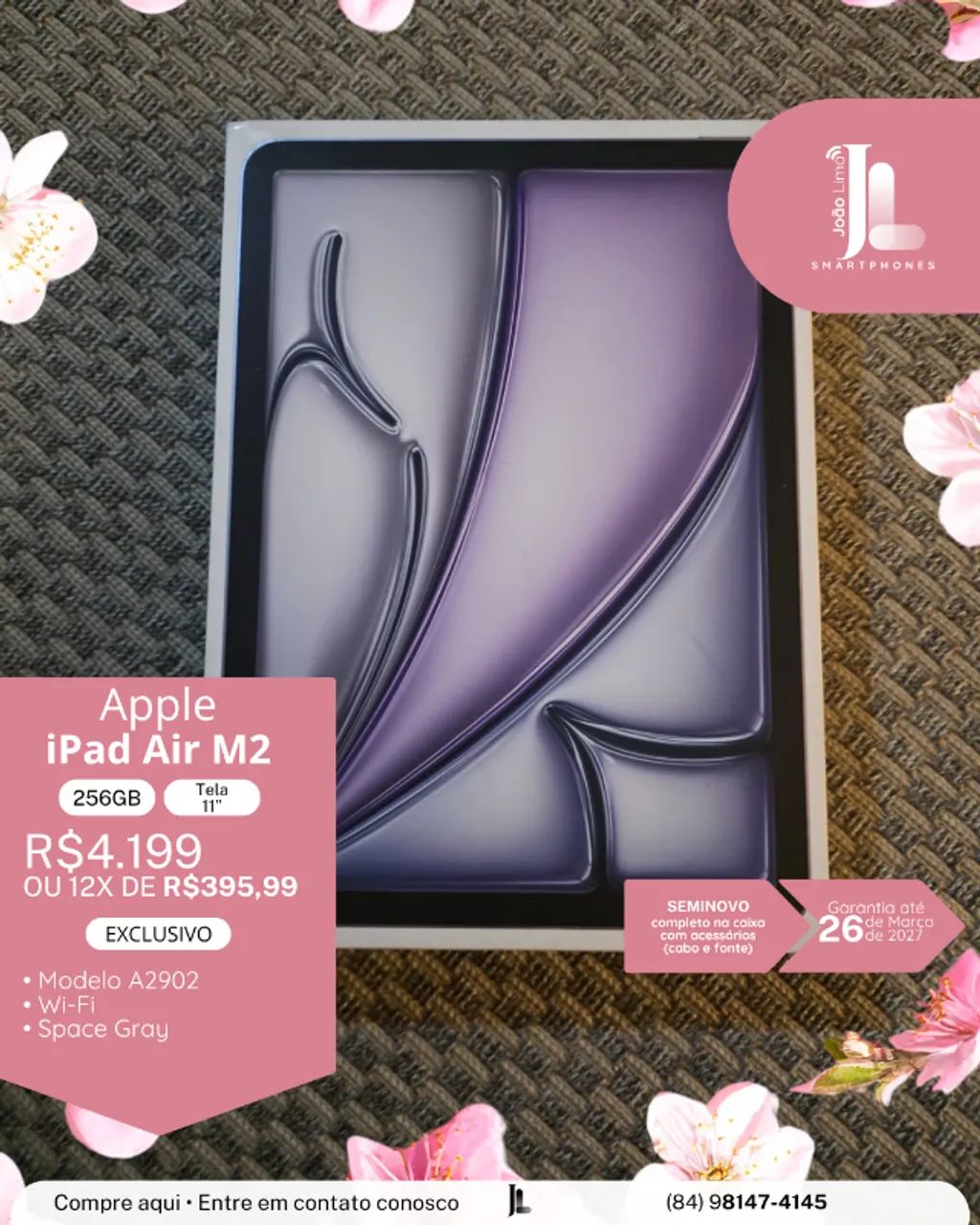 IPAD AIR M2, 256GB, TELA 11?, SEMINOVO NA GARANTIA, EXCLUSIVO