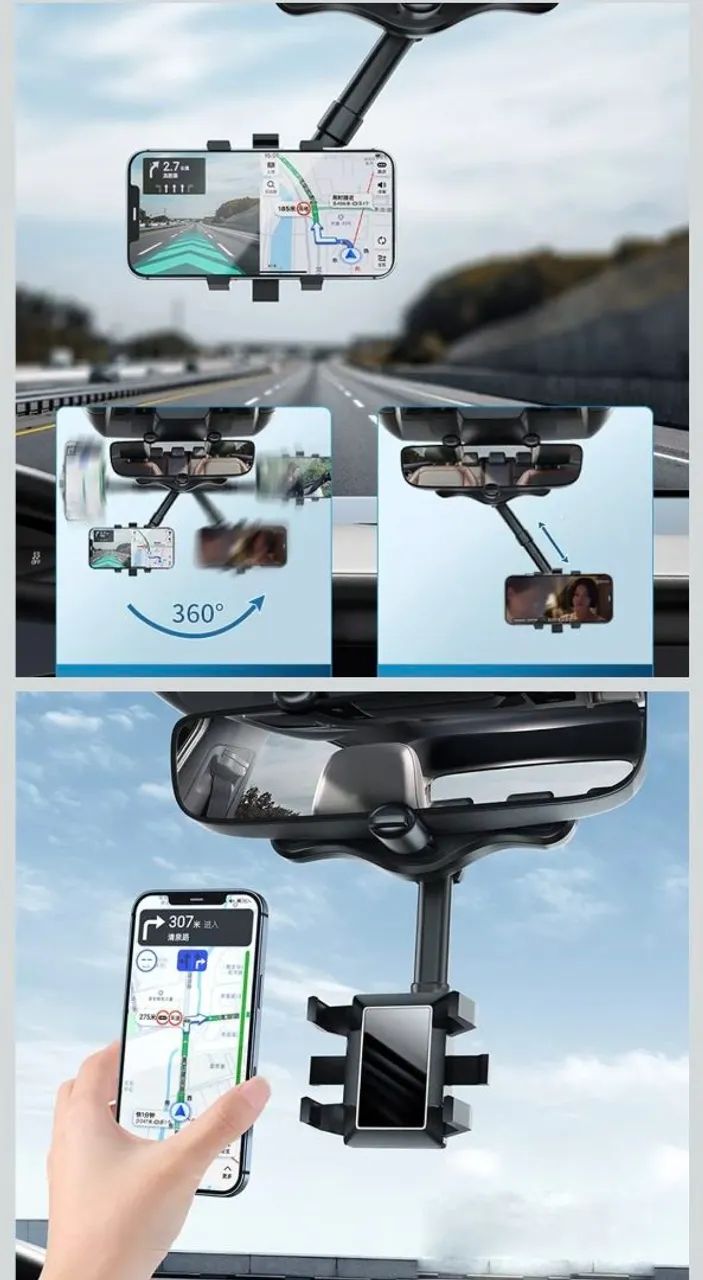 Suporte Veicular de Celular para Retrovisor - Giro 360 - Prático - Foto 2