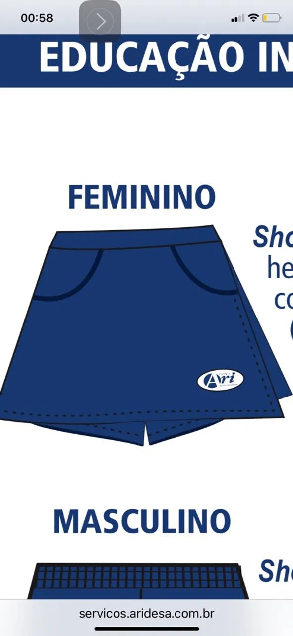 Short saia colegial 