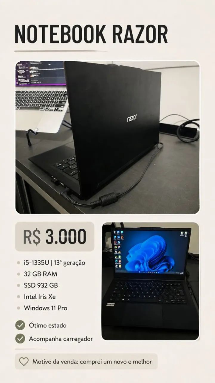 Notebook i5 13ª + 32gb Ram