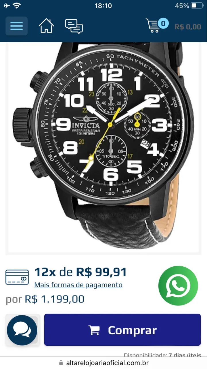 Relógio invicta original 3332 force preto couro