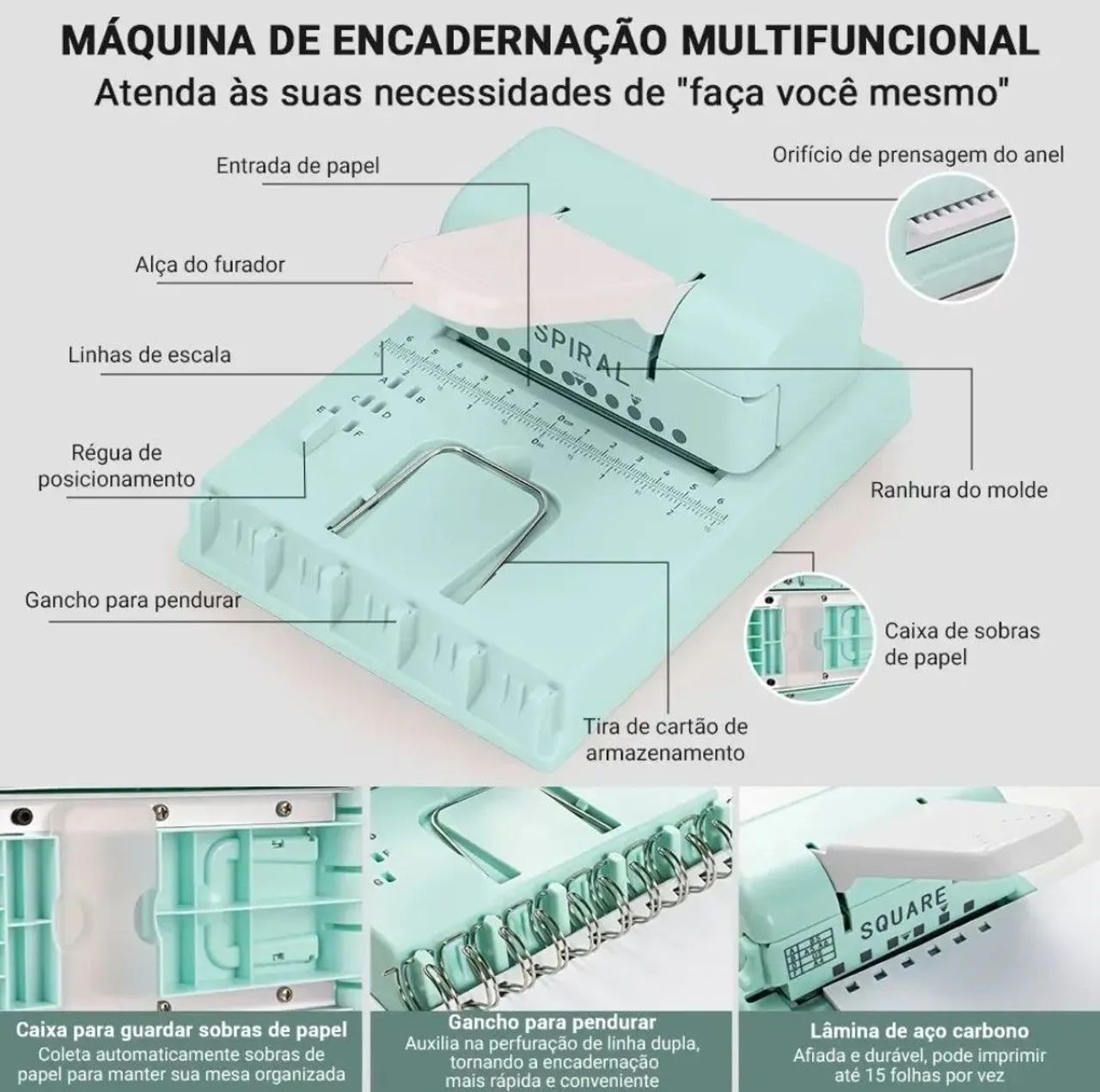Encadernadora perfuradora manual 3 em 1 - Foto 3