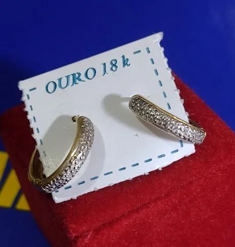 Brincos Ouro 18 Kilates 1.60 Gramas Com Ouro Branco
