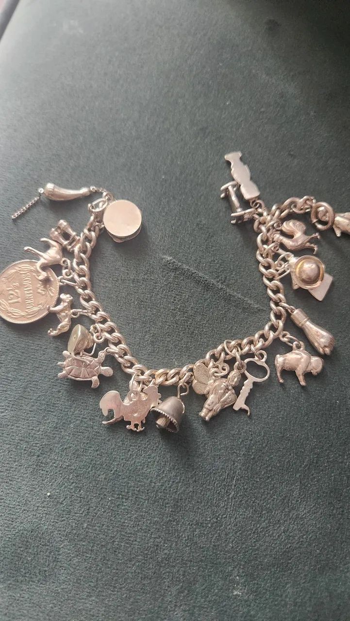pulseira berloque de prata vintage